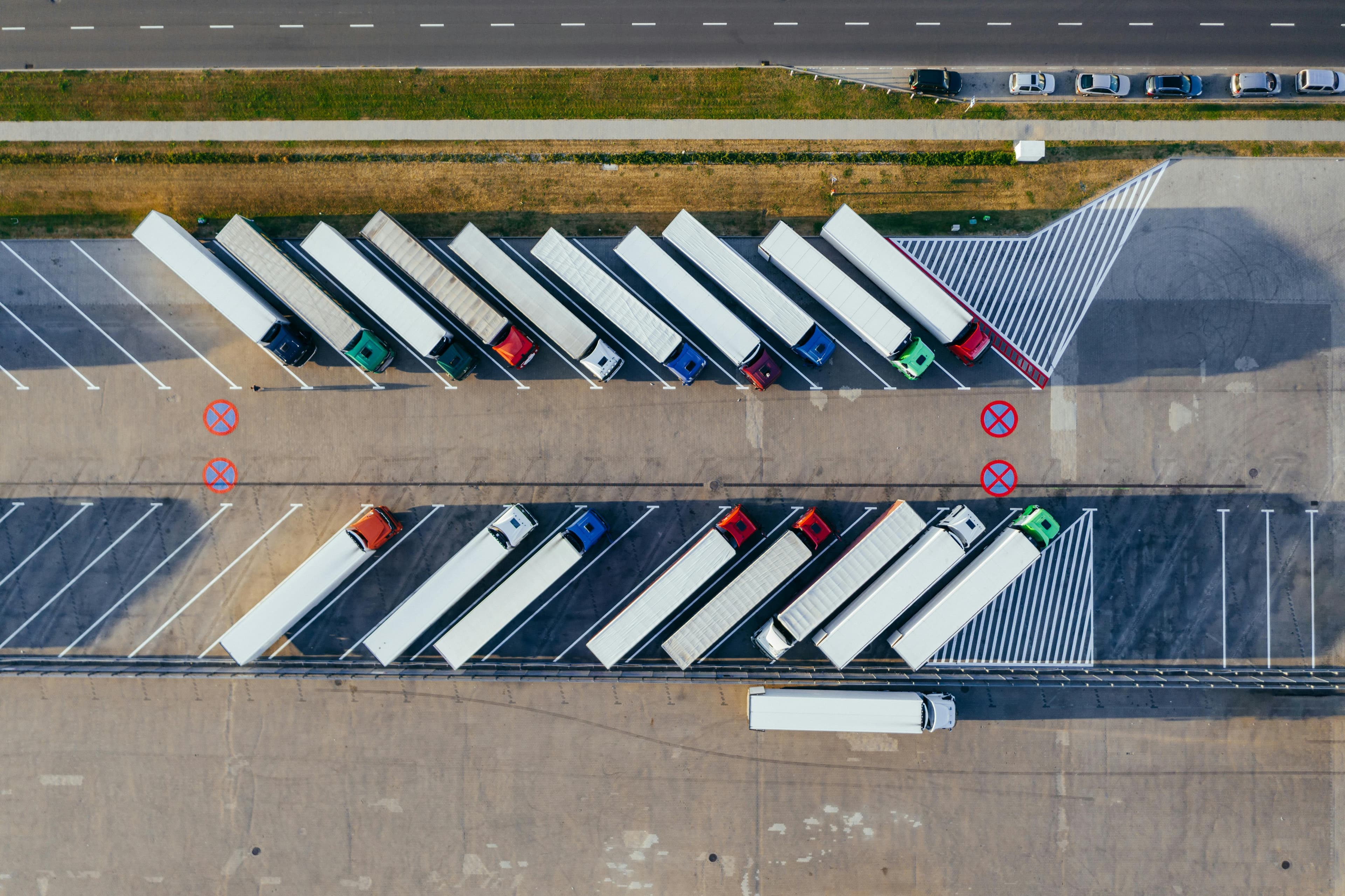 Aerial view of truck parking